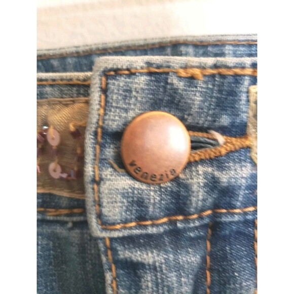 Venezia Boho Denim Skirt Women's 24 Mixed Media Western Mid Length - Picture 4 of 8